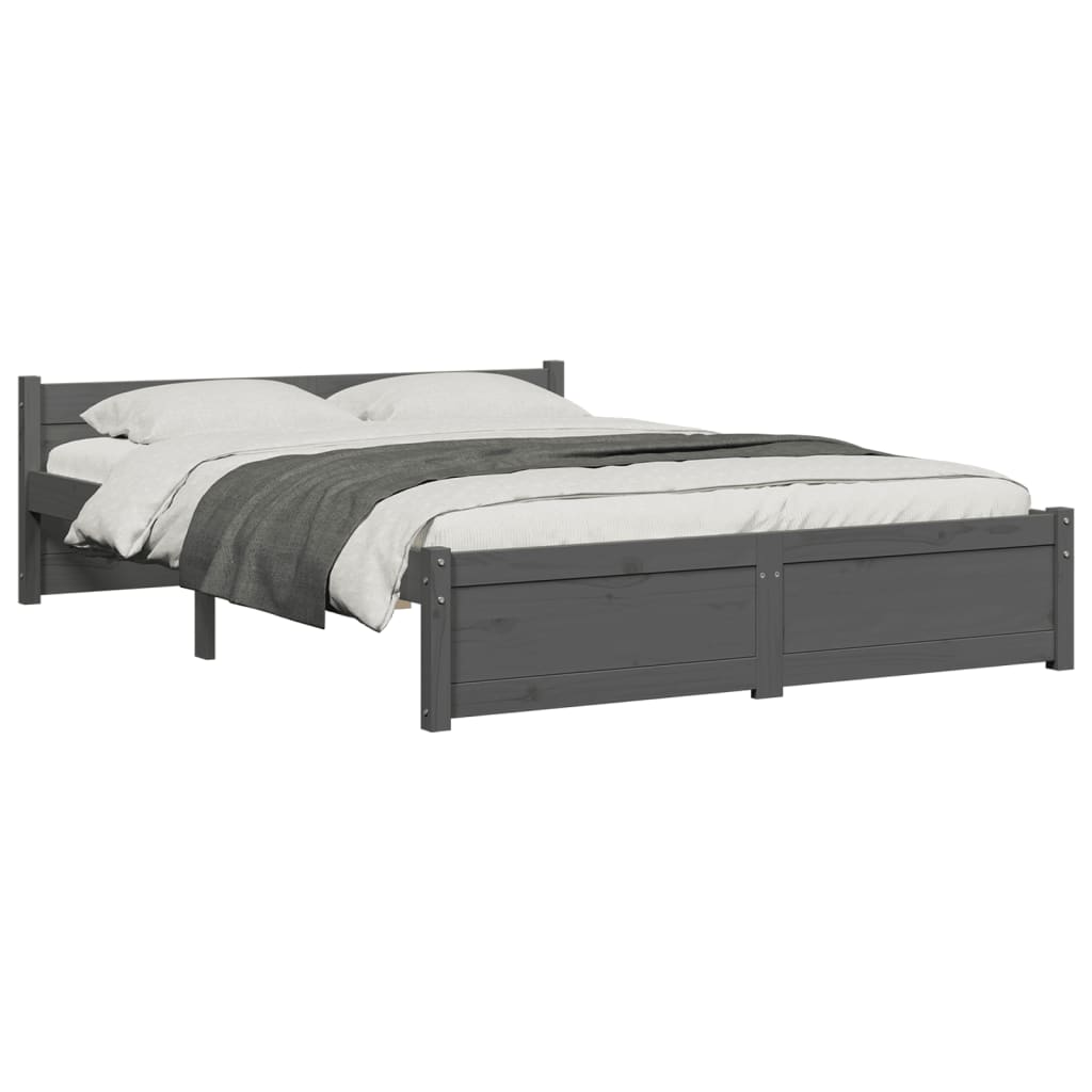 Bed frame without mattress gray solid wood 135x190 cm