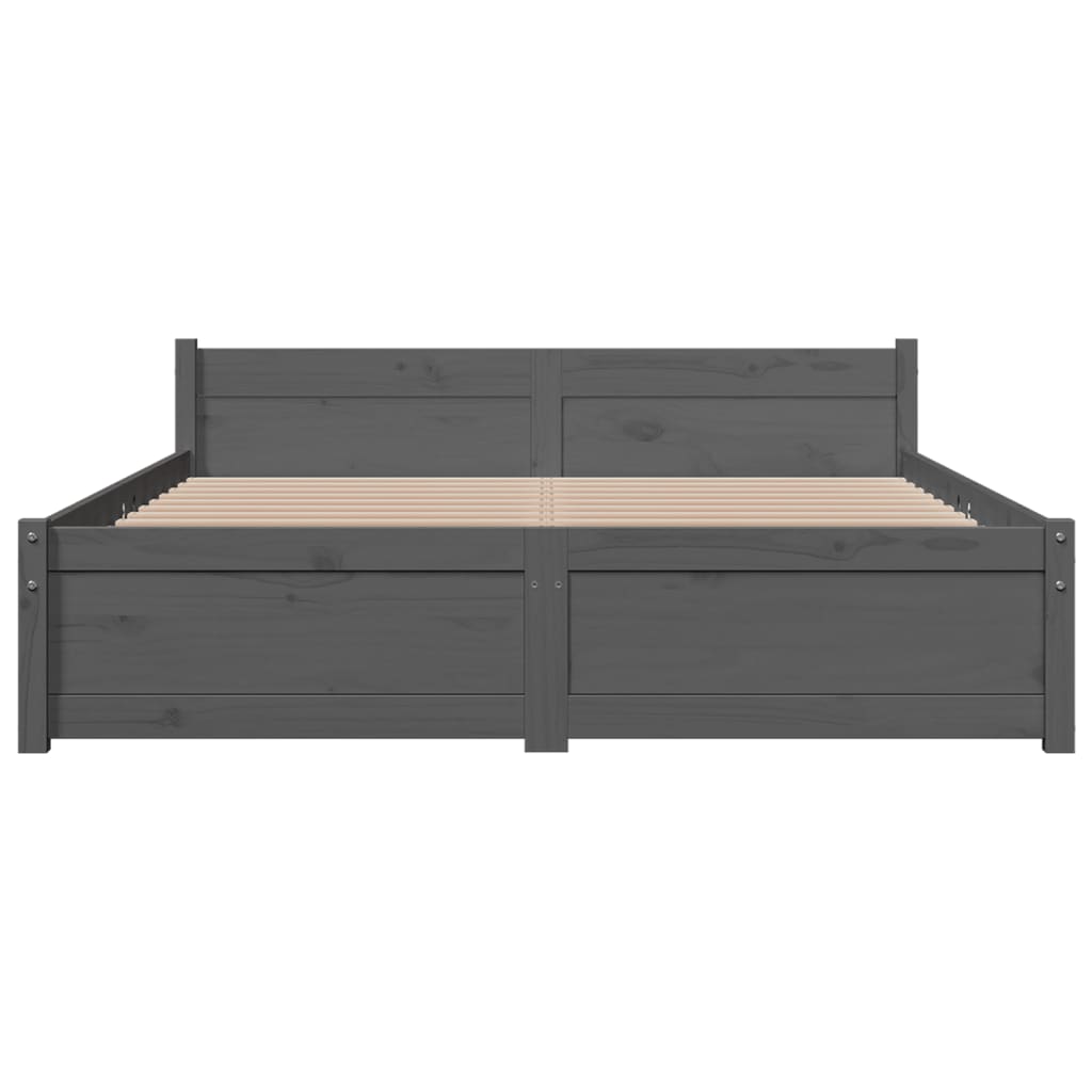 Bed frame without mattress gray solid wood 135x190 cm