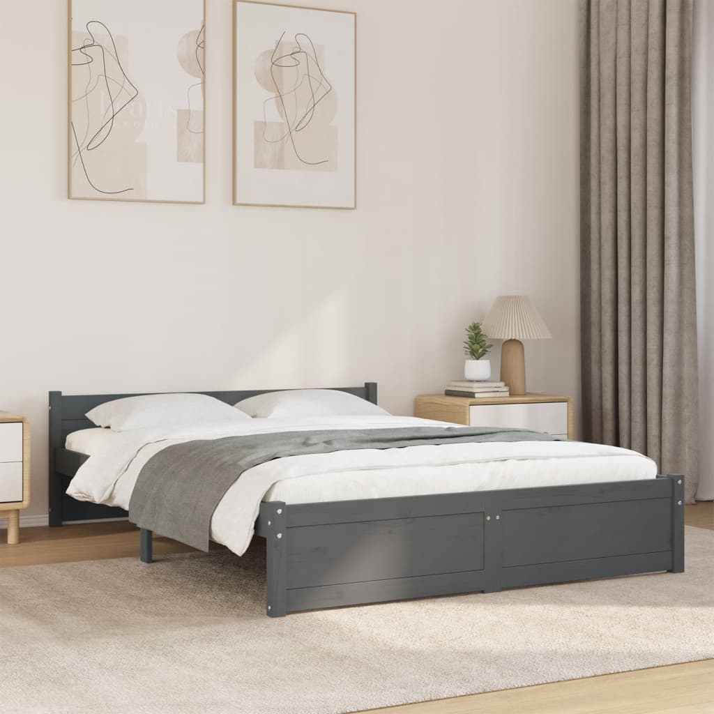 Bed frame without mattress gray solid wood 135x190 cm