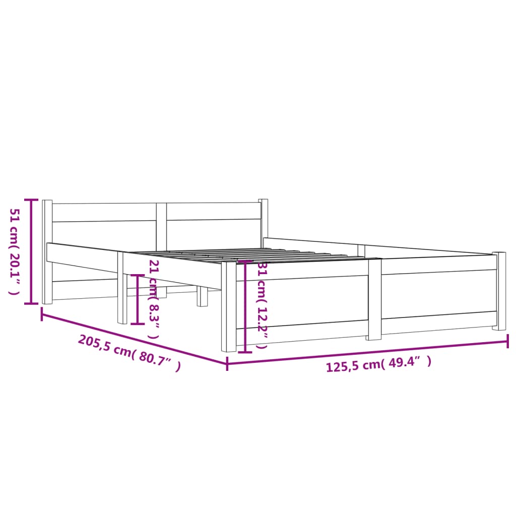 Bed frame without mattress solid wood 120x200 cm