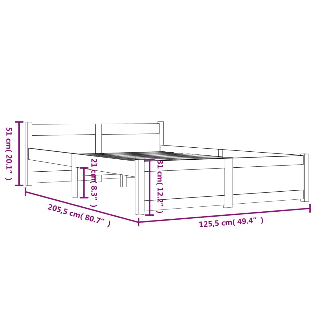 Cadre de lit sans matelas blanc bois massif 120x200 cm