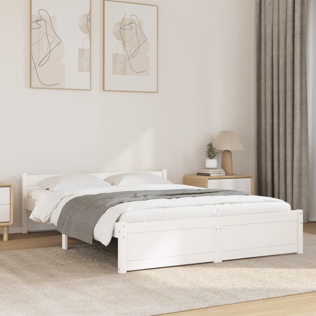 Cadre de lit sans matelas blanc bois massif 140x200 cm