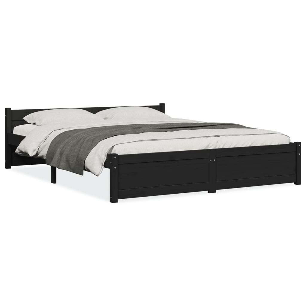 Cadre de lit sans matelas noir bois massif 150x200 cm