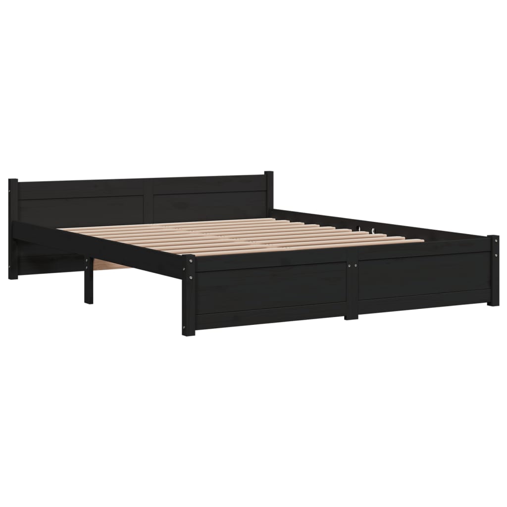 Cadre de lit sans matelas noir bois massif 150x200 cm