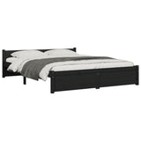 Cadre de lit sans matelas noir bois massif 150x200 cm