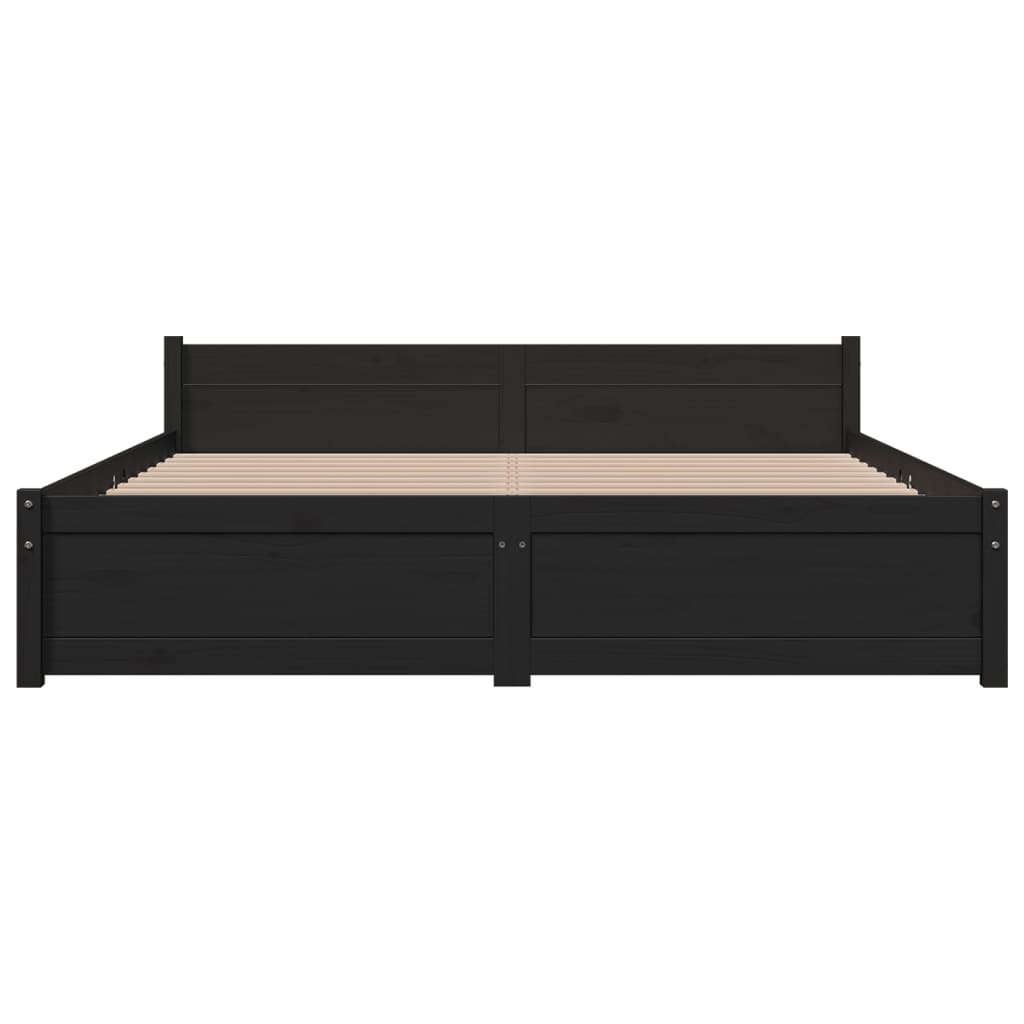 Cadre de lit sans matelas noir bois massif 150x200 cm