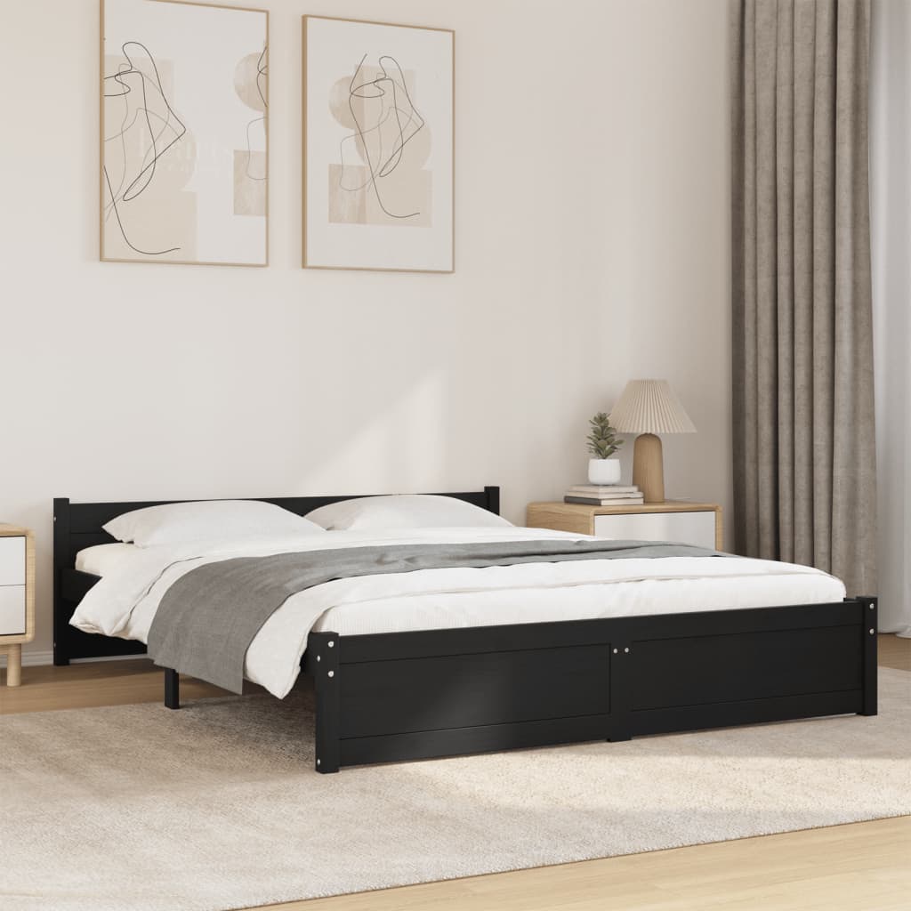 Cadre de lit sans matelas noir bois massif 150x200 cm