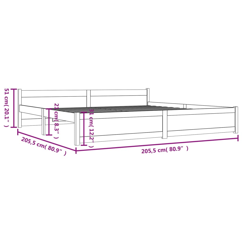 Cadre de lit sans matelas blanc bois massif 200x200 cm