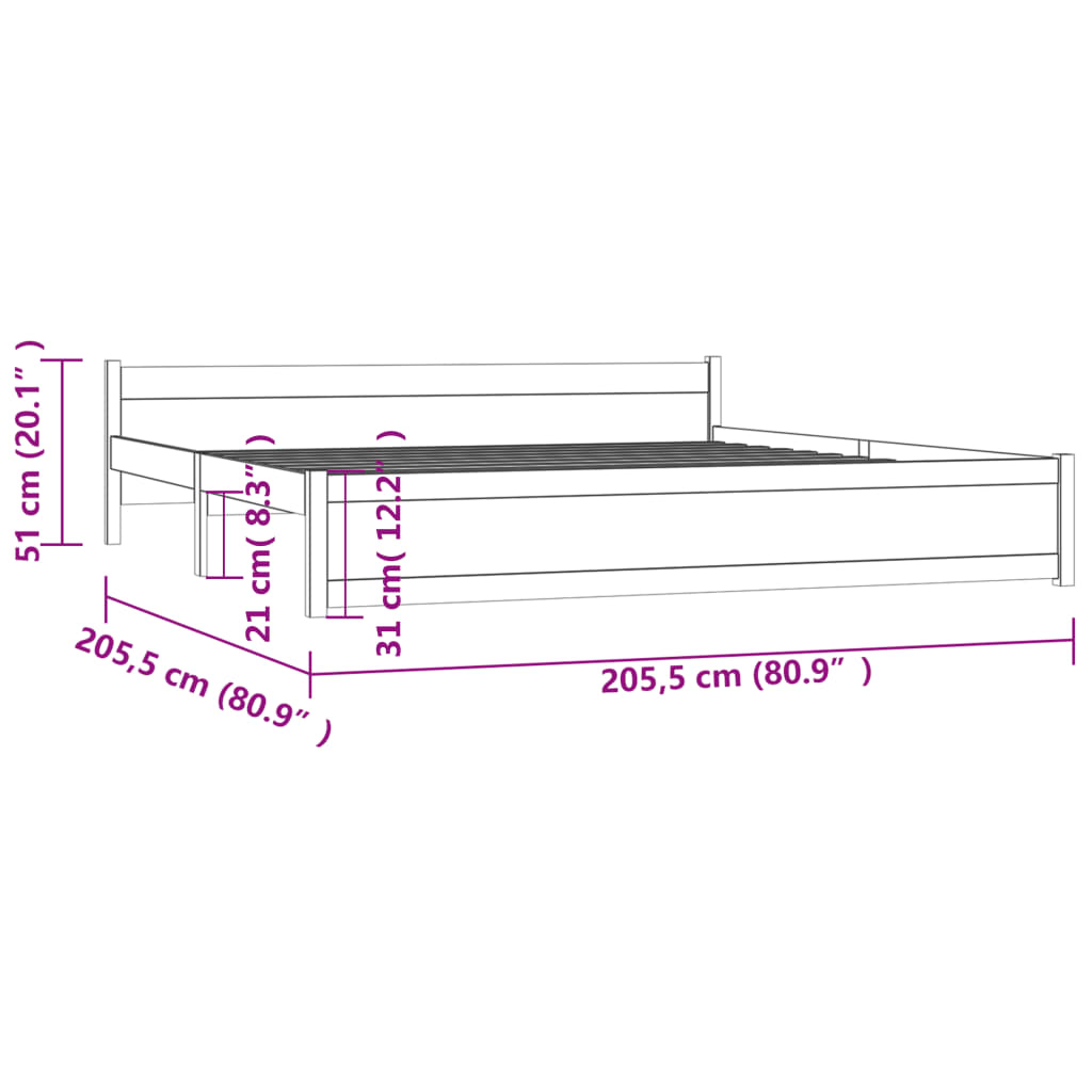 Cadre de lit sans matelas marron miel bois massif 200x200 cm