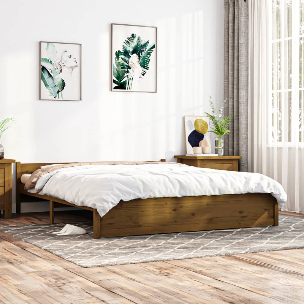 Cadre de lit sans matelas marron miel bois massif 200x200 cm