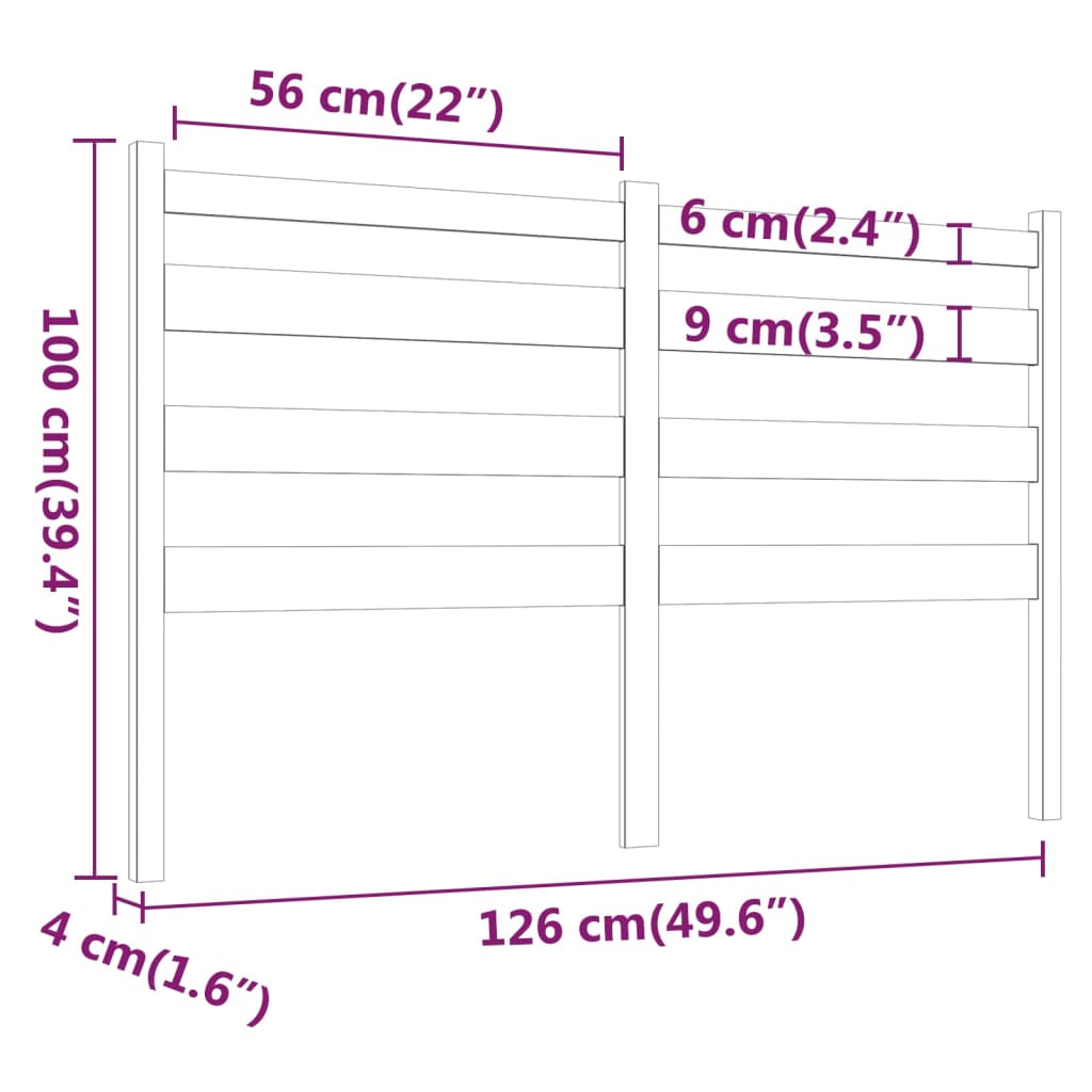 Tête de lit Gris 126x4x100 cm Bois massif de pin