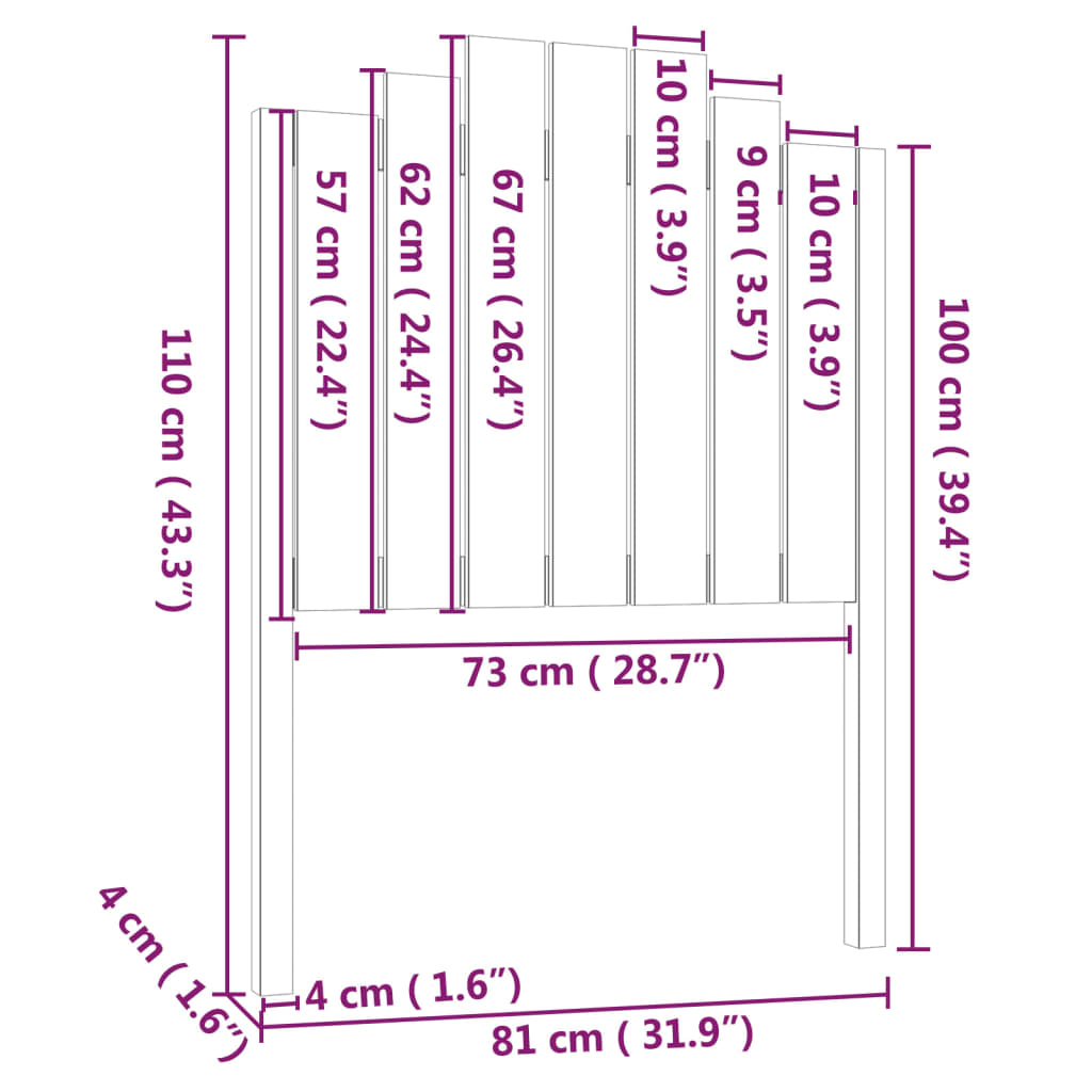 Tête de lit Noir 81x4x110 cm Bois massif de pin