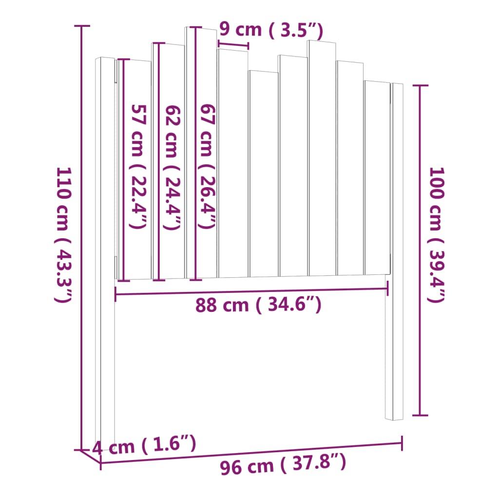 Tête de lit Noir 96x4x110 cm Bois massif de pin