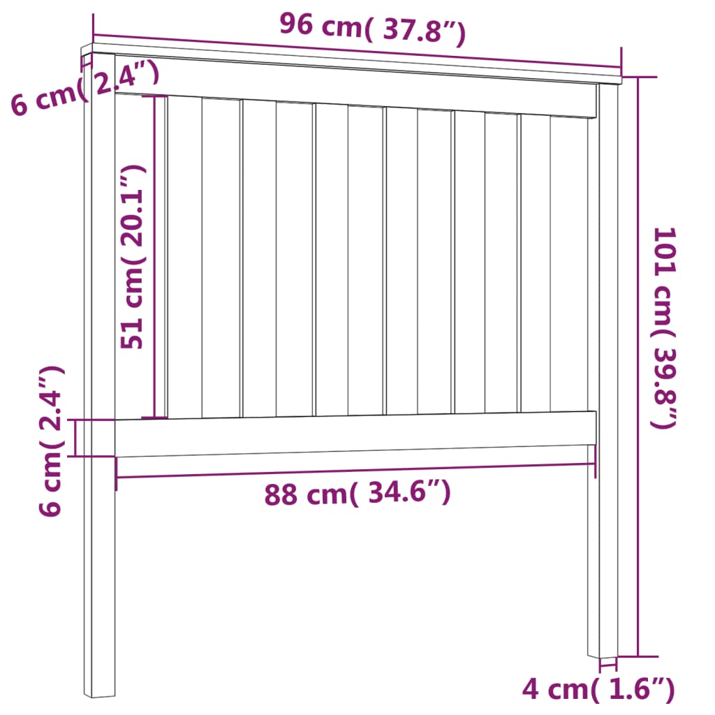 Tête de lit Noir 96x6x101 cm Bois massif de pin