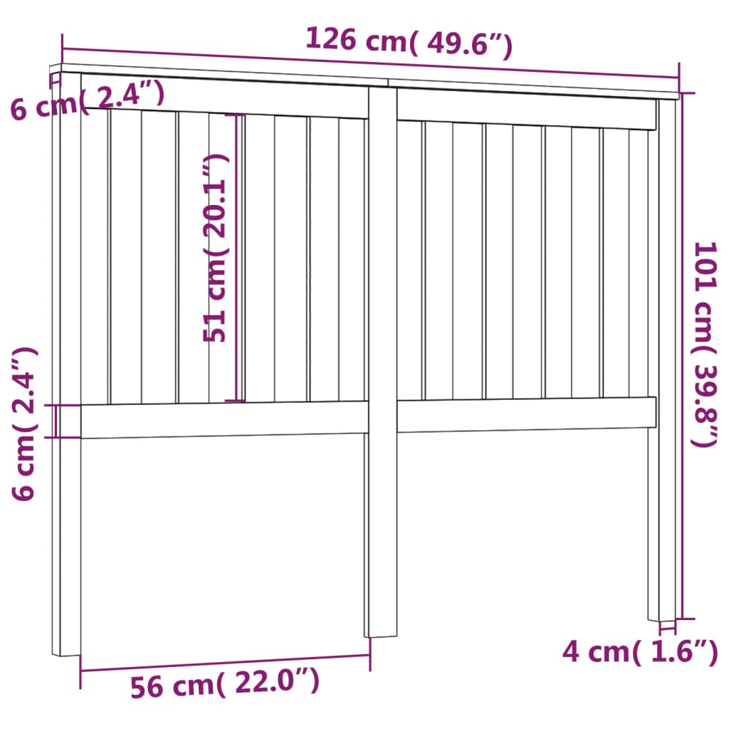 Tête de lit Noir 126x6x101 cm Bois massif de pin