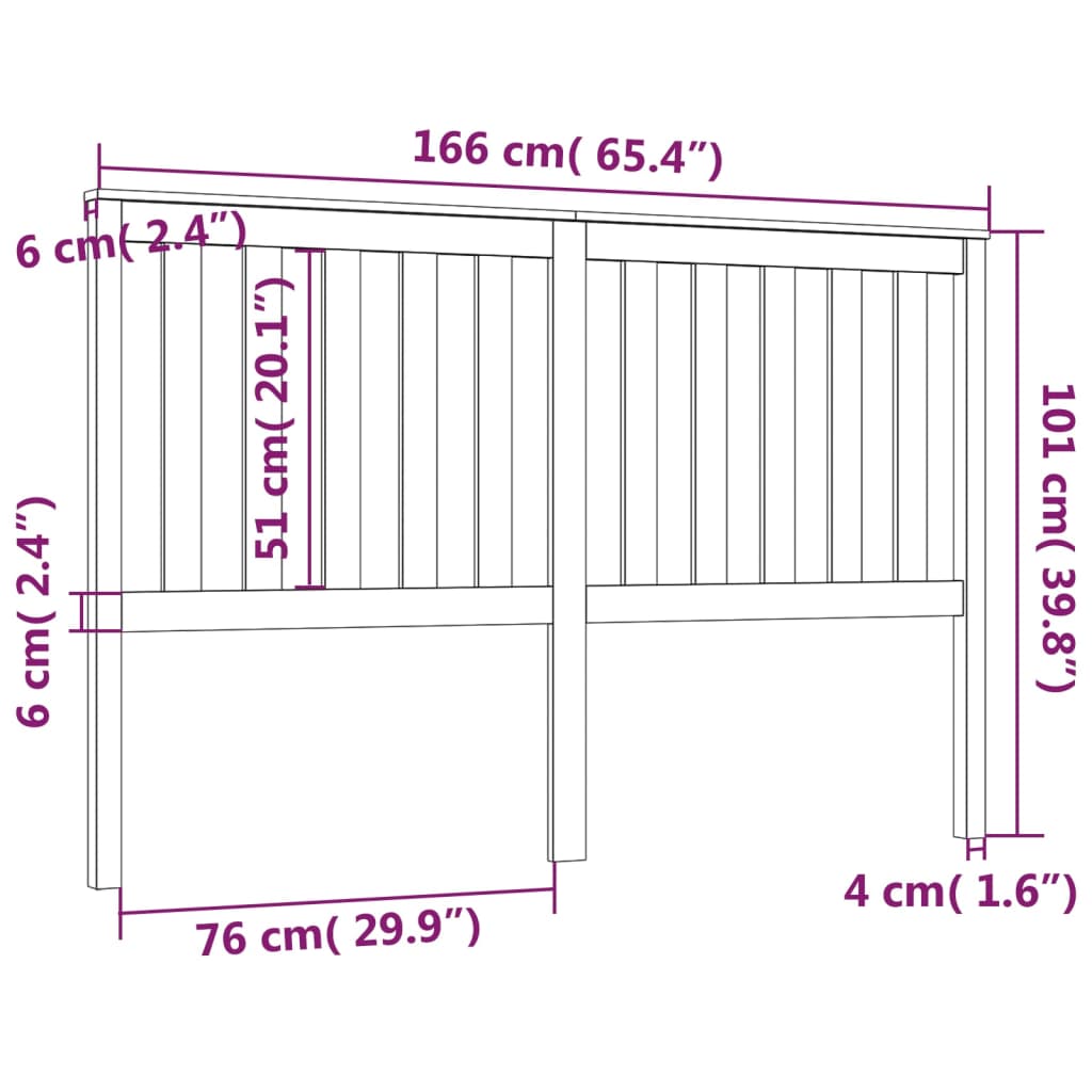 Tête de lit Noir 166x6x101 cm Bois massif de pin