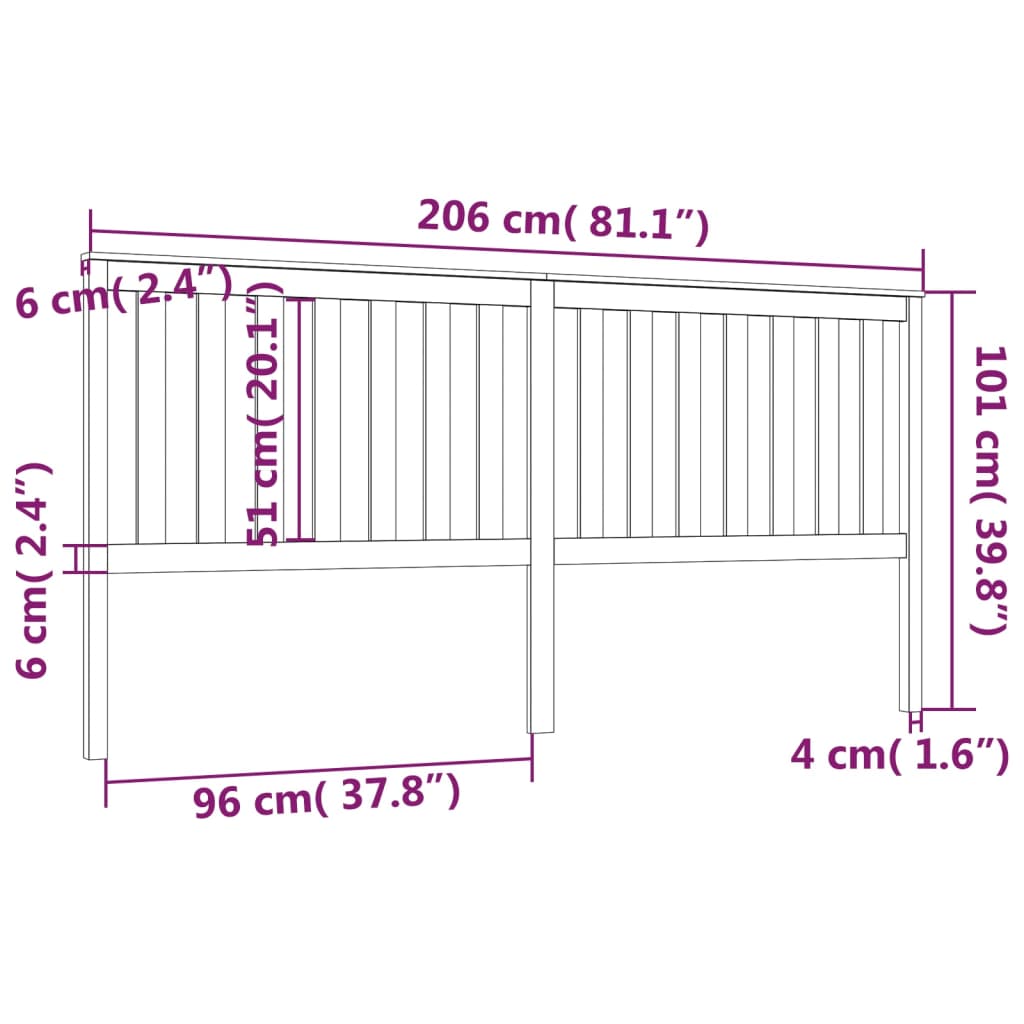 Tête de lit Gris 206x6x101 cm Bois massif de pin