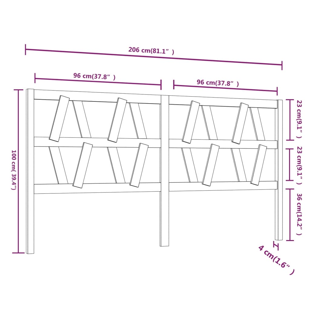 Tête de lit Blanc 206x4x100 cm Bois massif de pin