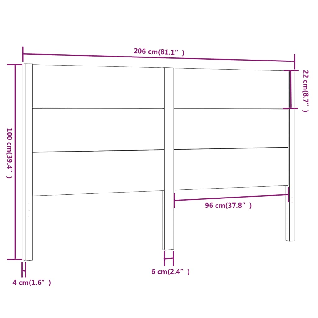 Tête de lit Blanc 206x4x100 cm Bois massif de pin