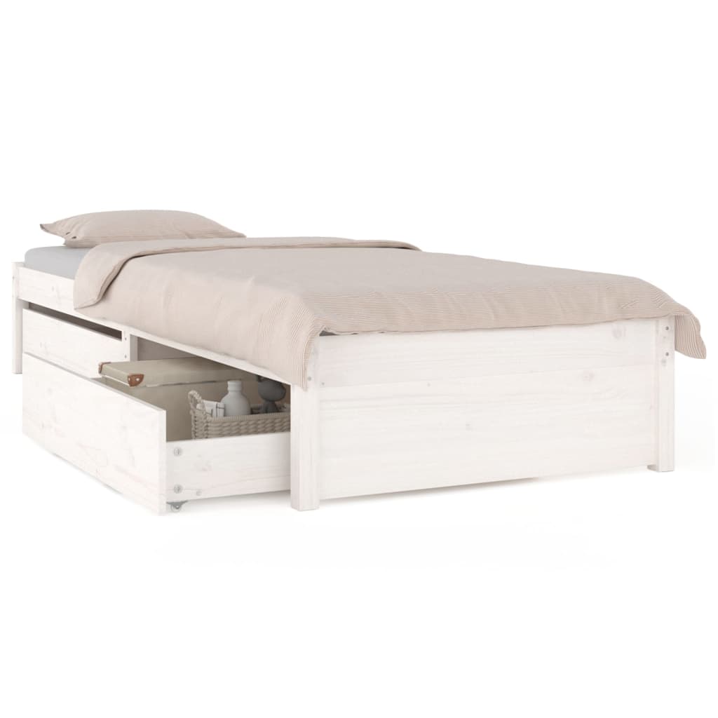 Cadre de lit sans matelas avec tiroirs blanc