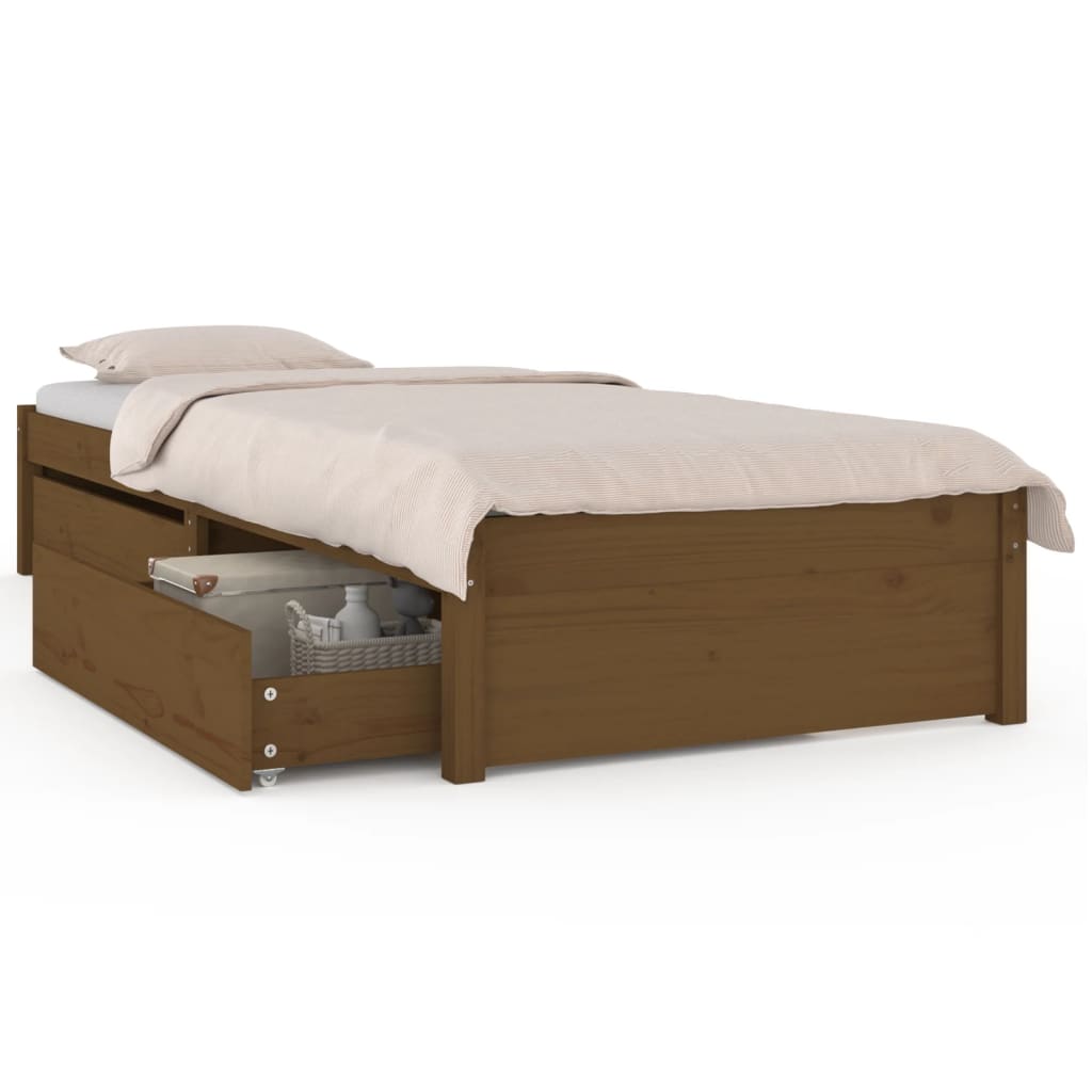 Cadre de lit sans matelas avec tiroirs marron miel 90x200 cm