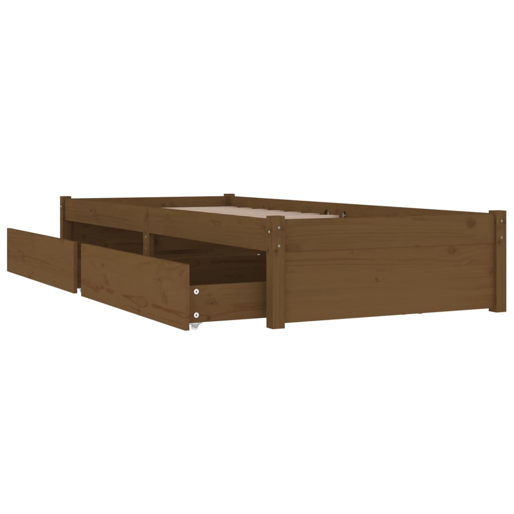 Cadre de lit sans matelas avec tiroirs marron miel 90x200 cm