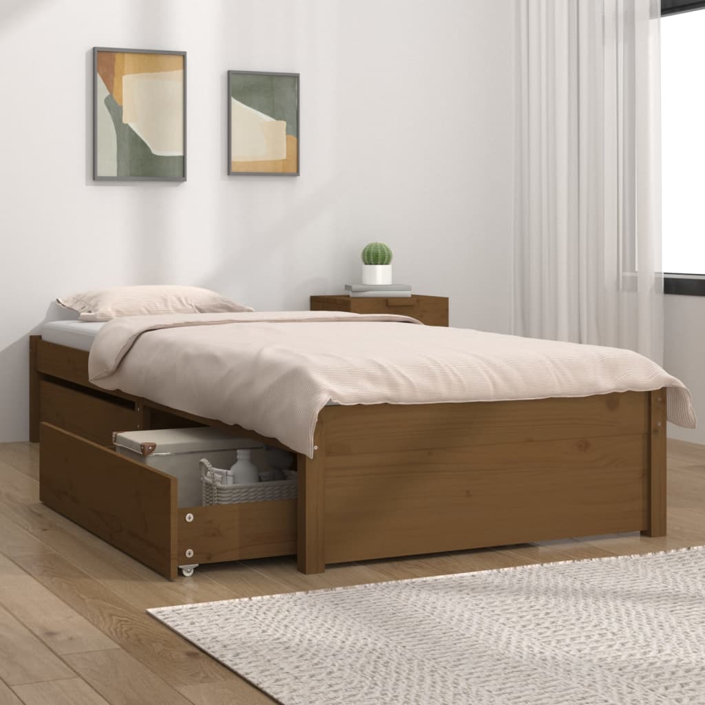 Cadre de lit sans matelas avec tiroirs marron miel 90x200 cm