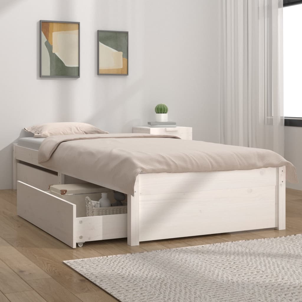 Cadre de lit sans matelas avec tiroirs blanc 100x200 cm