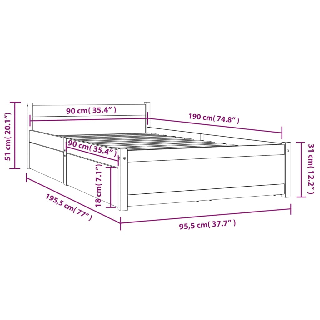 Cadre de lit sans matelas avec tiroirs blanc