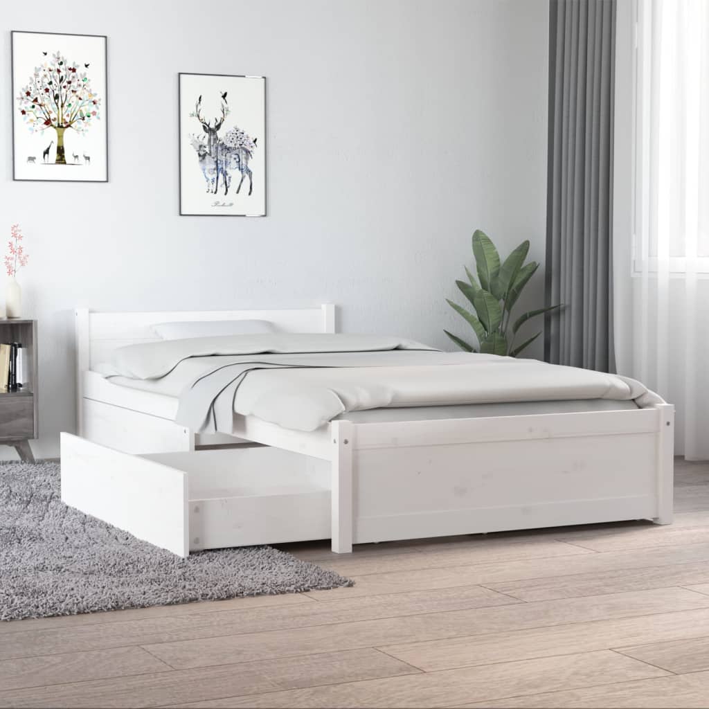 Cadre de lit sans matelas avec tiroirs blanc