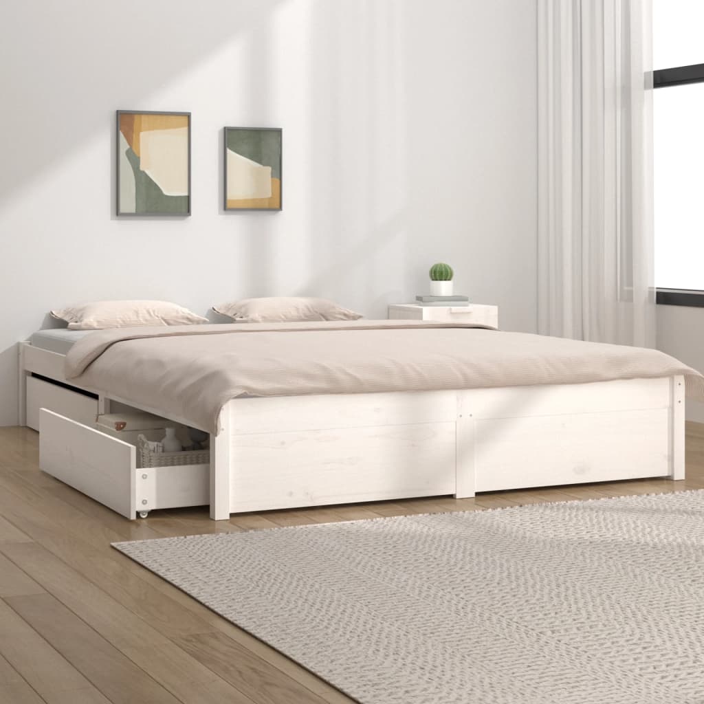 Cadre de lit sans matelas avec tiroirs blanc