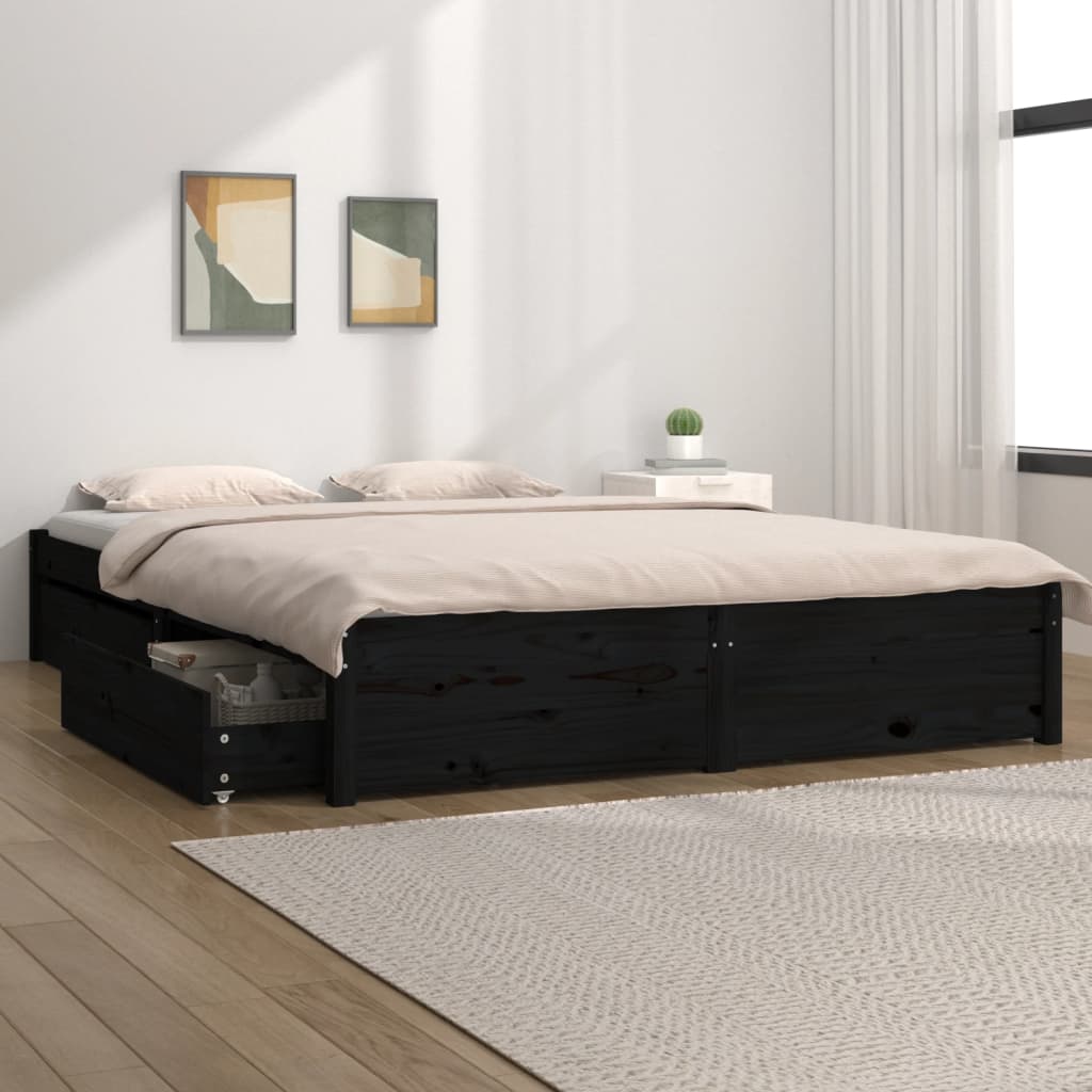 Cadre de lit sans matelas avec tiroirs noir 140x190 cm