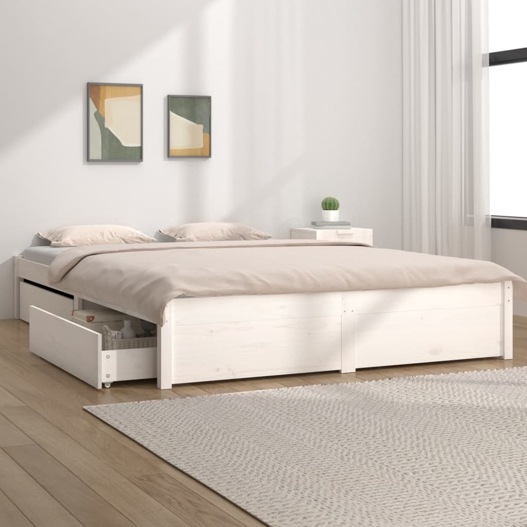 Cadre de lit sans matelas avec tiroirs blanc 120x200 cm