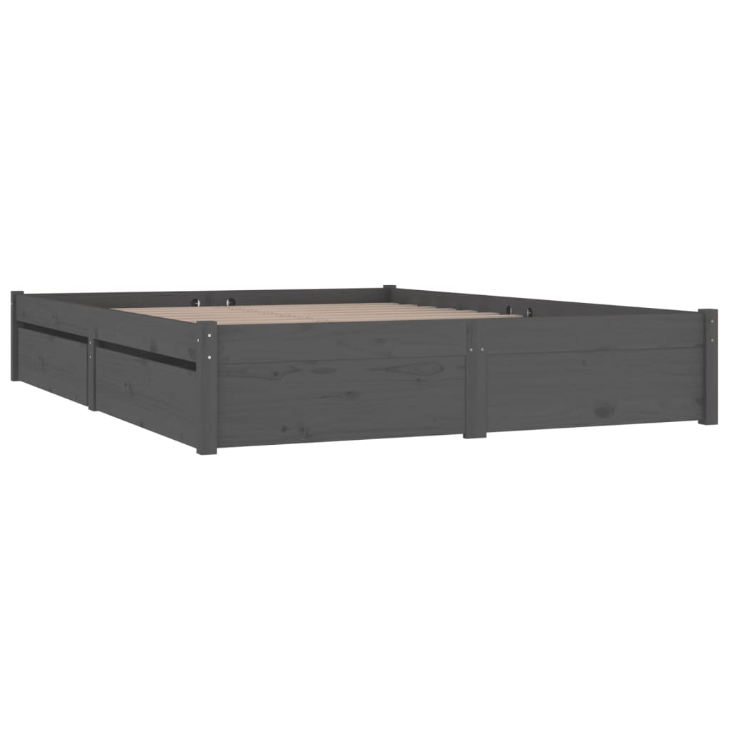 Cadre de lit sans matelas avec tiroirs gris