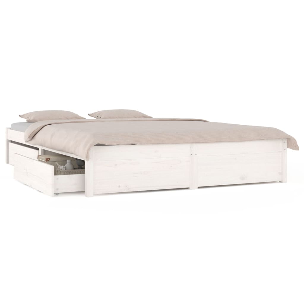 Cadre de lit sans matelas avec tiroirs blanc