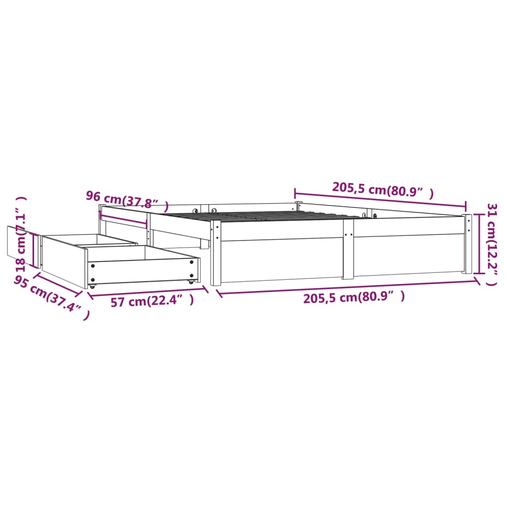 Cadre de lit sans matelas avec tiroirs blanc 200x200 cm