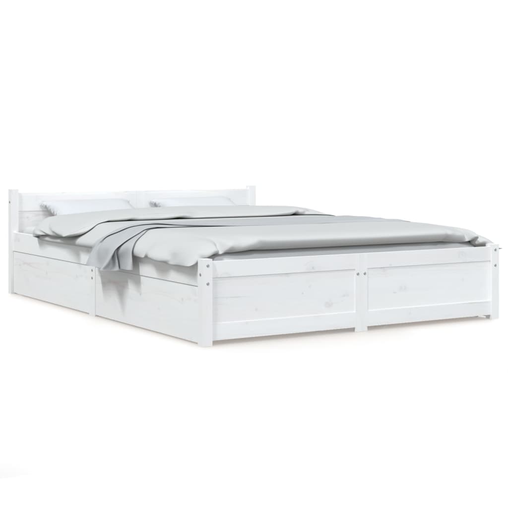 Cadre de lit sans matelas avec tiroirs blanc