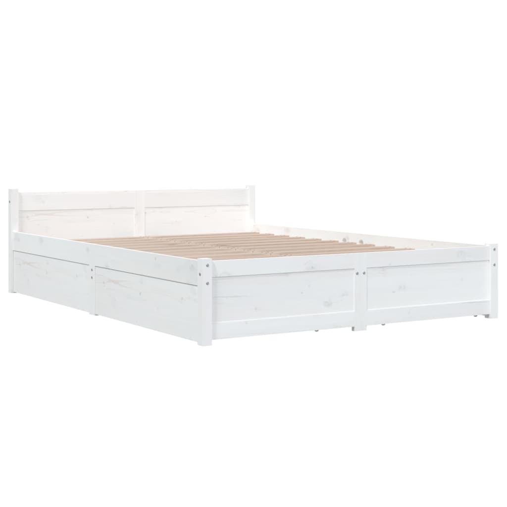 Cadre de lit sans matelas avec tiroirs blanc