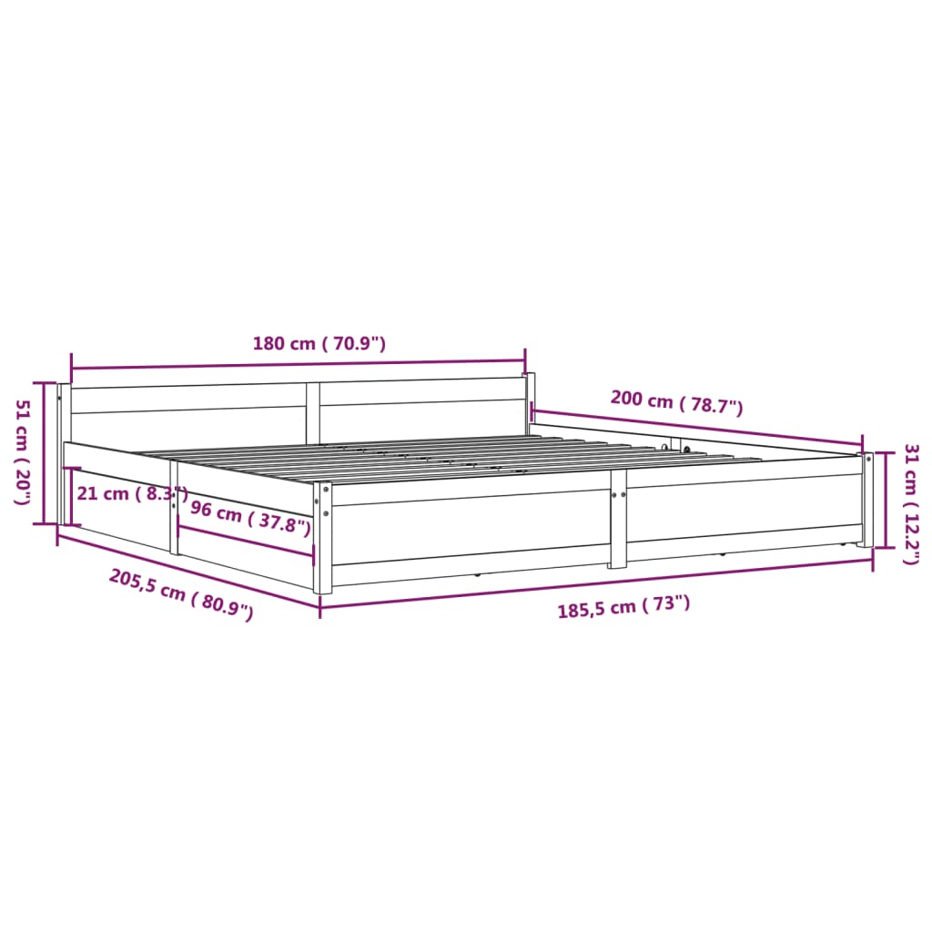 Cadre de lit sans matelas avec tiroirs blanc