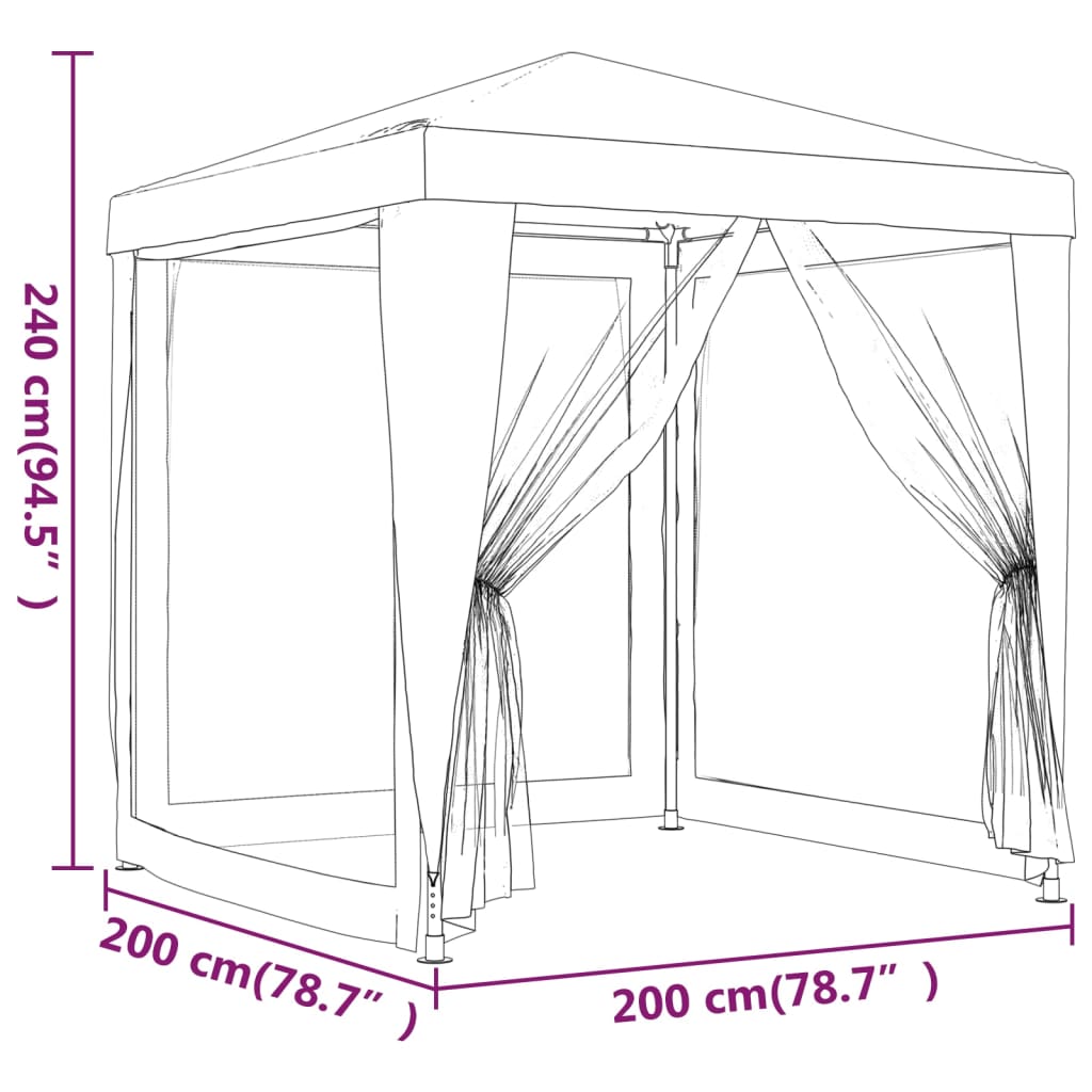 Party tent with 4 mesh side walls Red 2x2m HDPE