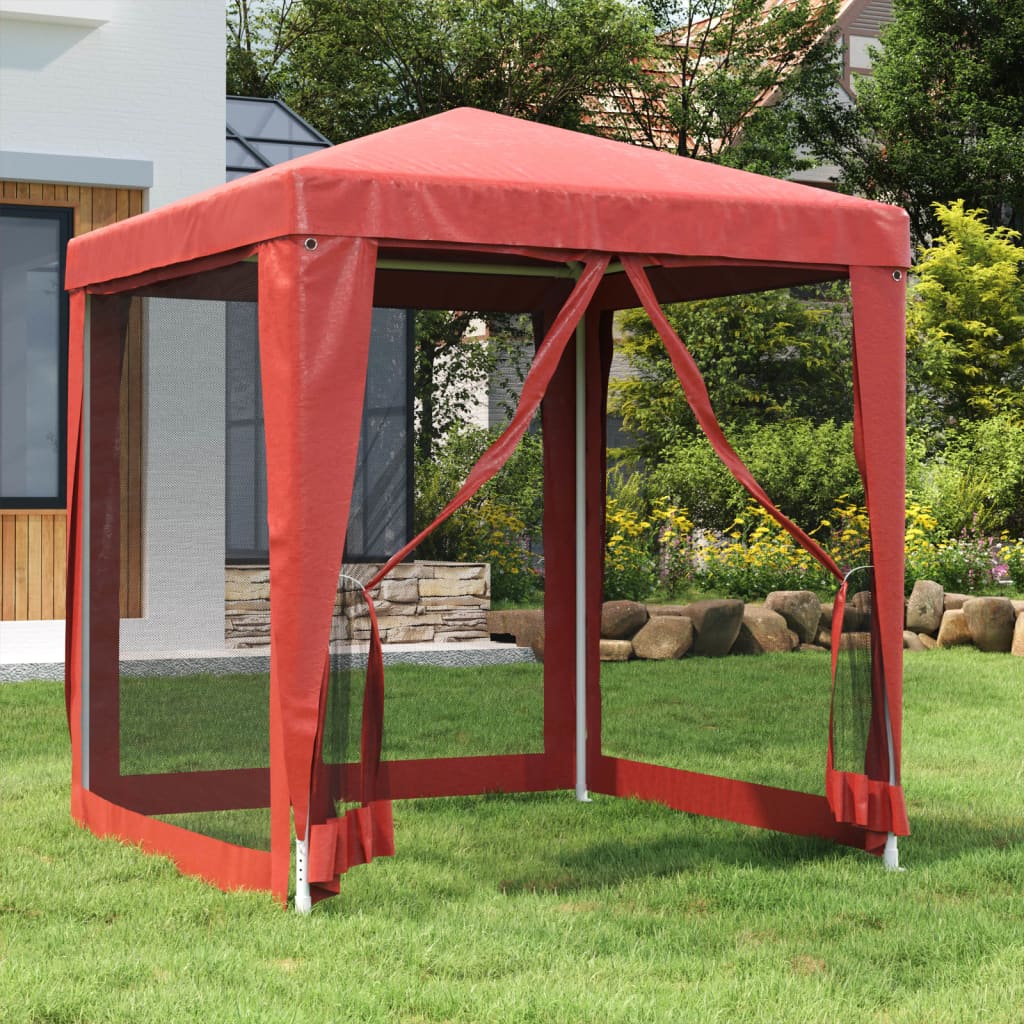 Party tent with 4 mesh side walls Red 2x2m HDPE