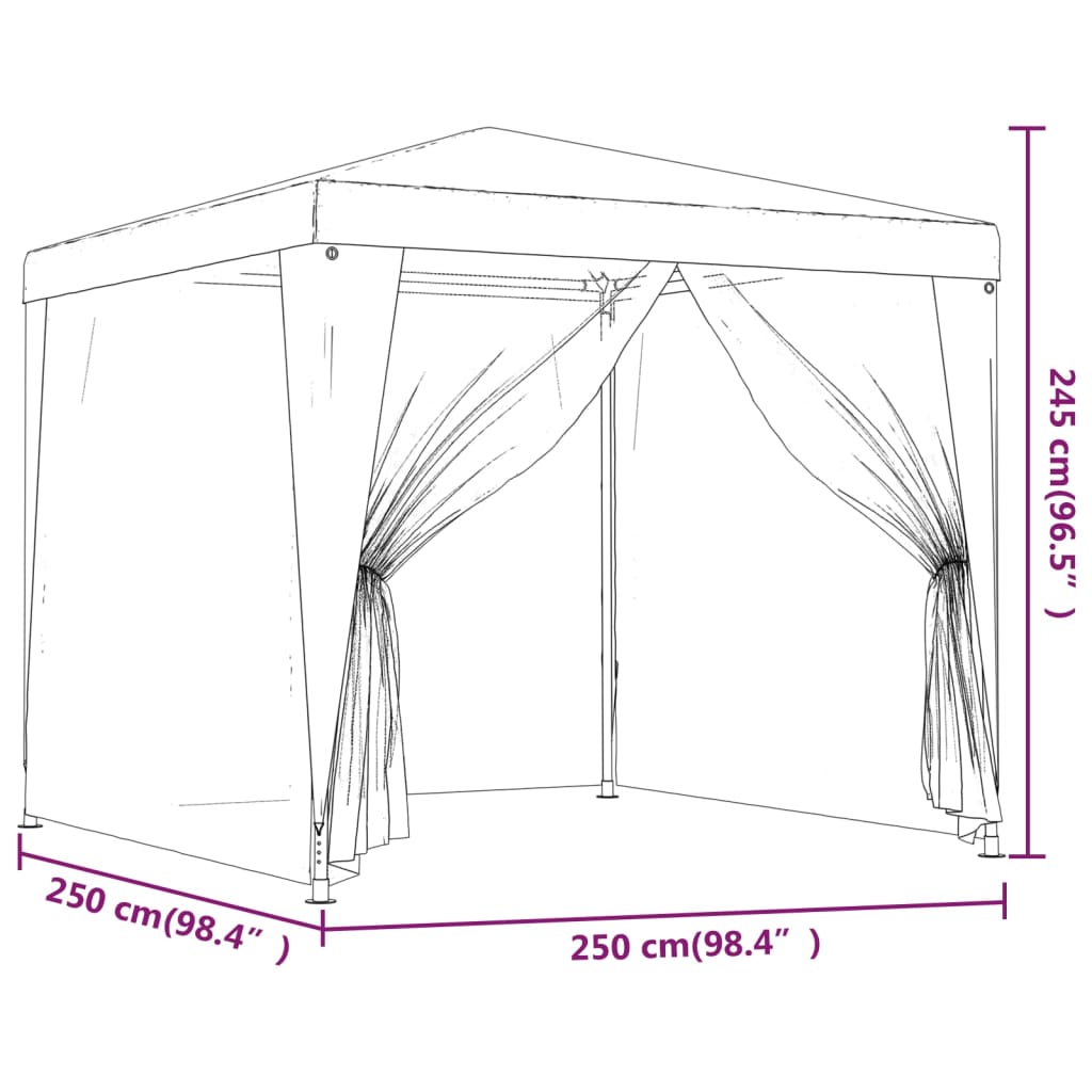 Tente de fête avec 4 parois latérales en maille Bleu 2,5x2,5 m