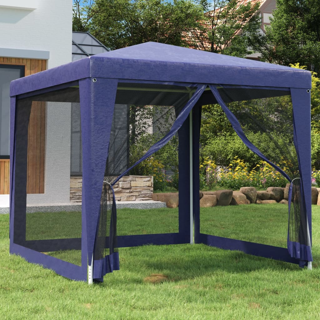 Tente de fête avec 4 parois latérales en maille Bleu 2,5x2,5 m