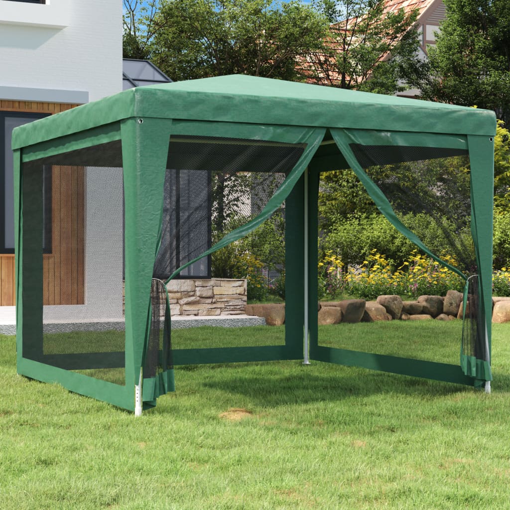 Tente de fête avec 4 parois latérales en maille Vert 3x3 m PEHD