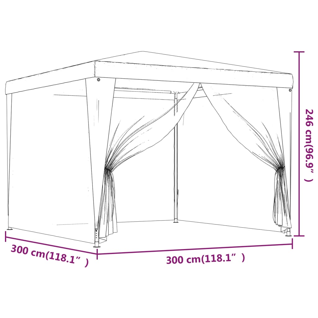 Tente de fête avec 4 parois latérales en maille Rouge 3x3m PEHD