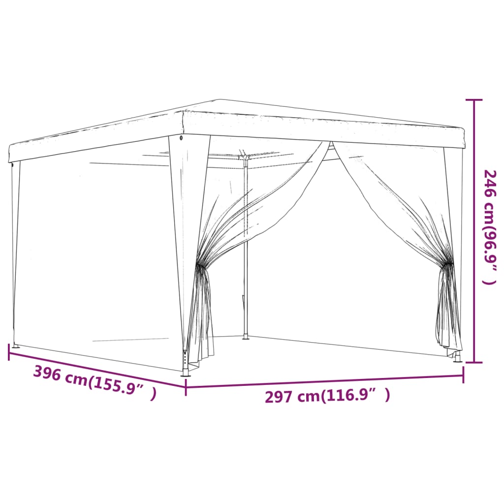 Tente de fête avec 4 parois latérales en maille Bleu 3x4 m PEHD