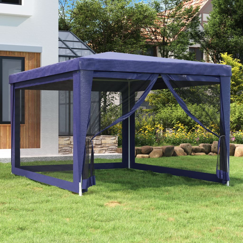 Tente de fête avec 4 parois latérales en maille Bleu 3x4 m PEHD