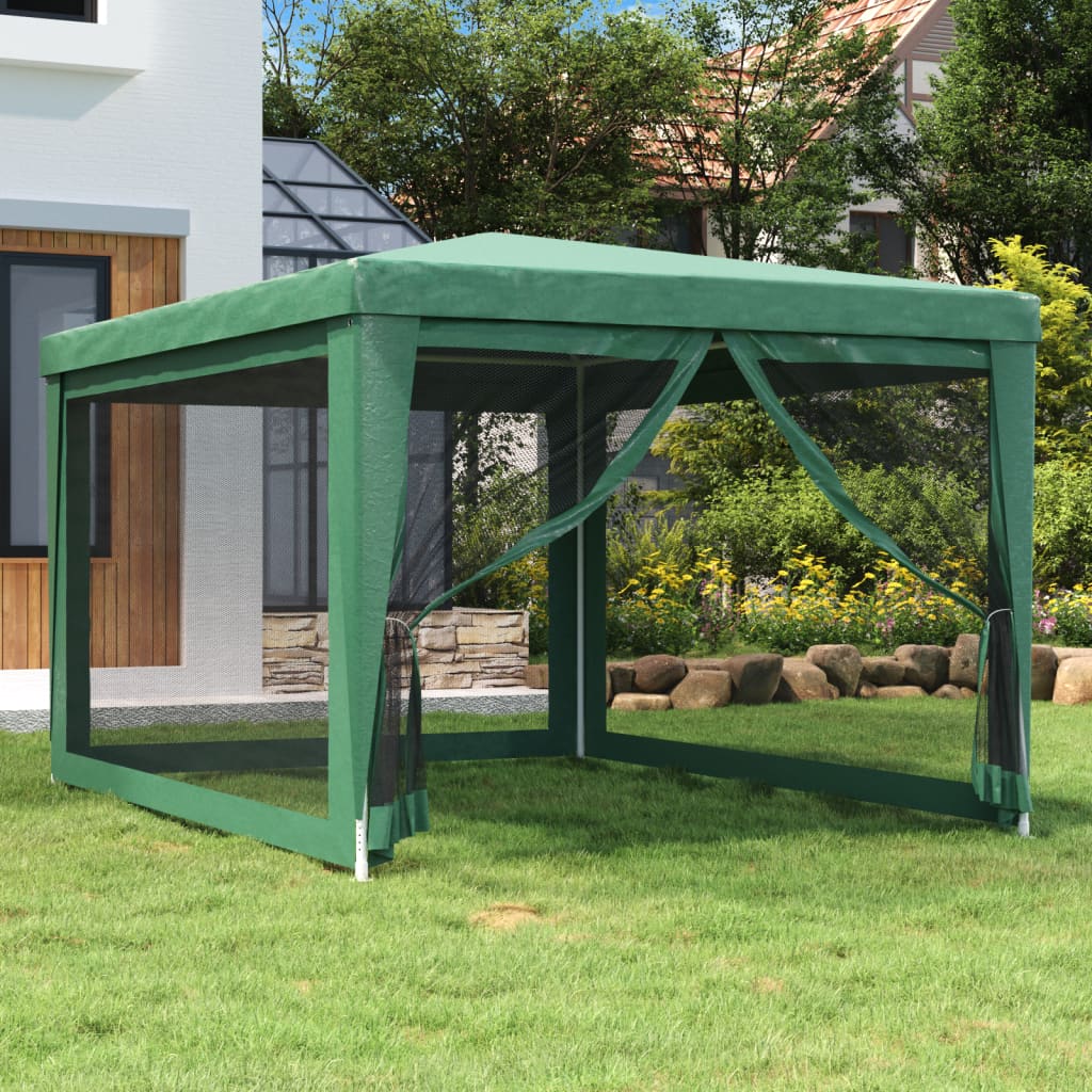 Tente de fête avec 4 parois latérales en maille Vert 3x4 m PEHD