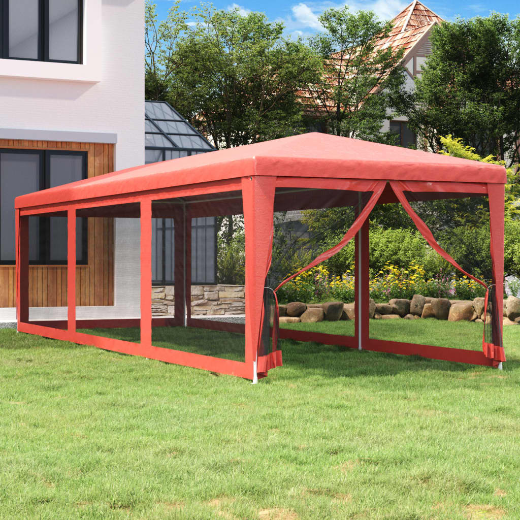 Partyzelt mit 8 Mesh-Seitenwänden, rot, 3 x 9 m, HDPE