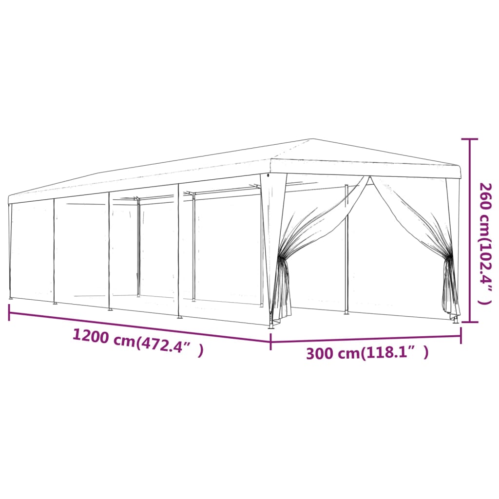 Partyzelt und 10 Mesh-Seitenwände Grün 3x12 m HDPE